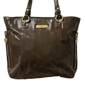 Coach Patent Leather Tote Bag Purse Brown